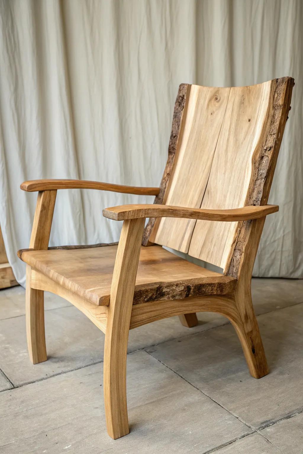 Live-edge armchair with bold through-tenons—minimal, organic, and beautifully handmade.