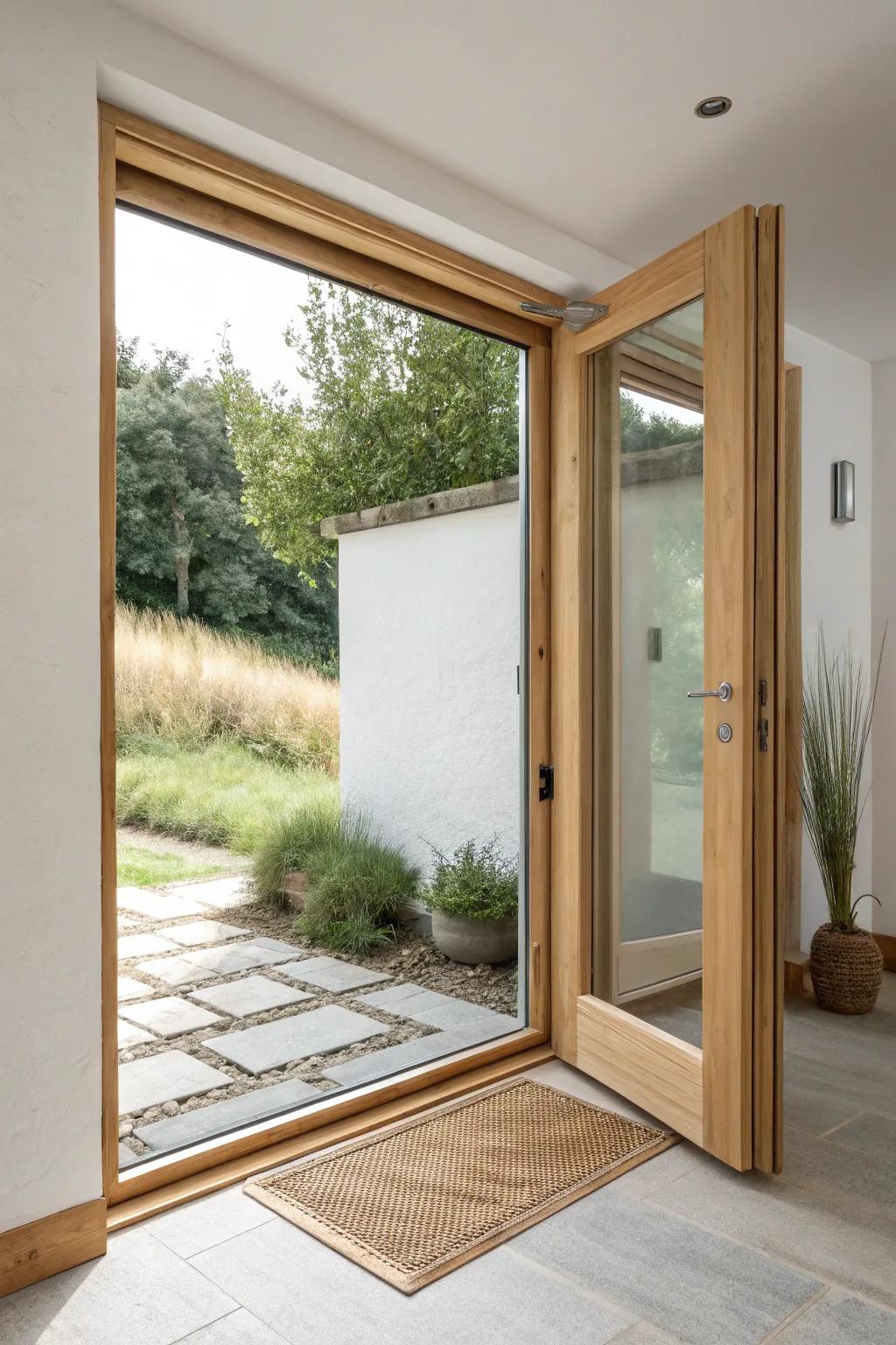 A space-saving sliding glass door that keeps narrow walkout landings clean and functional.