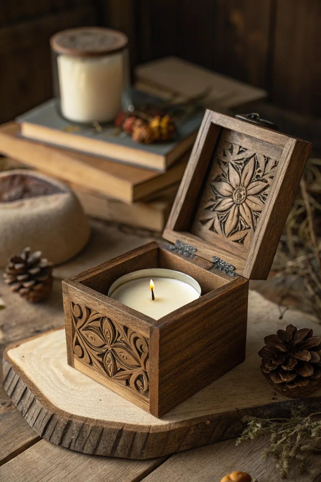 Elevate his gift with a personalized touch: an exquisitely engraved candle box.