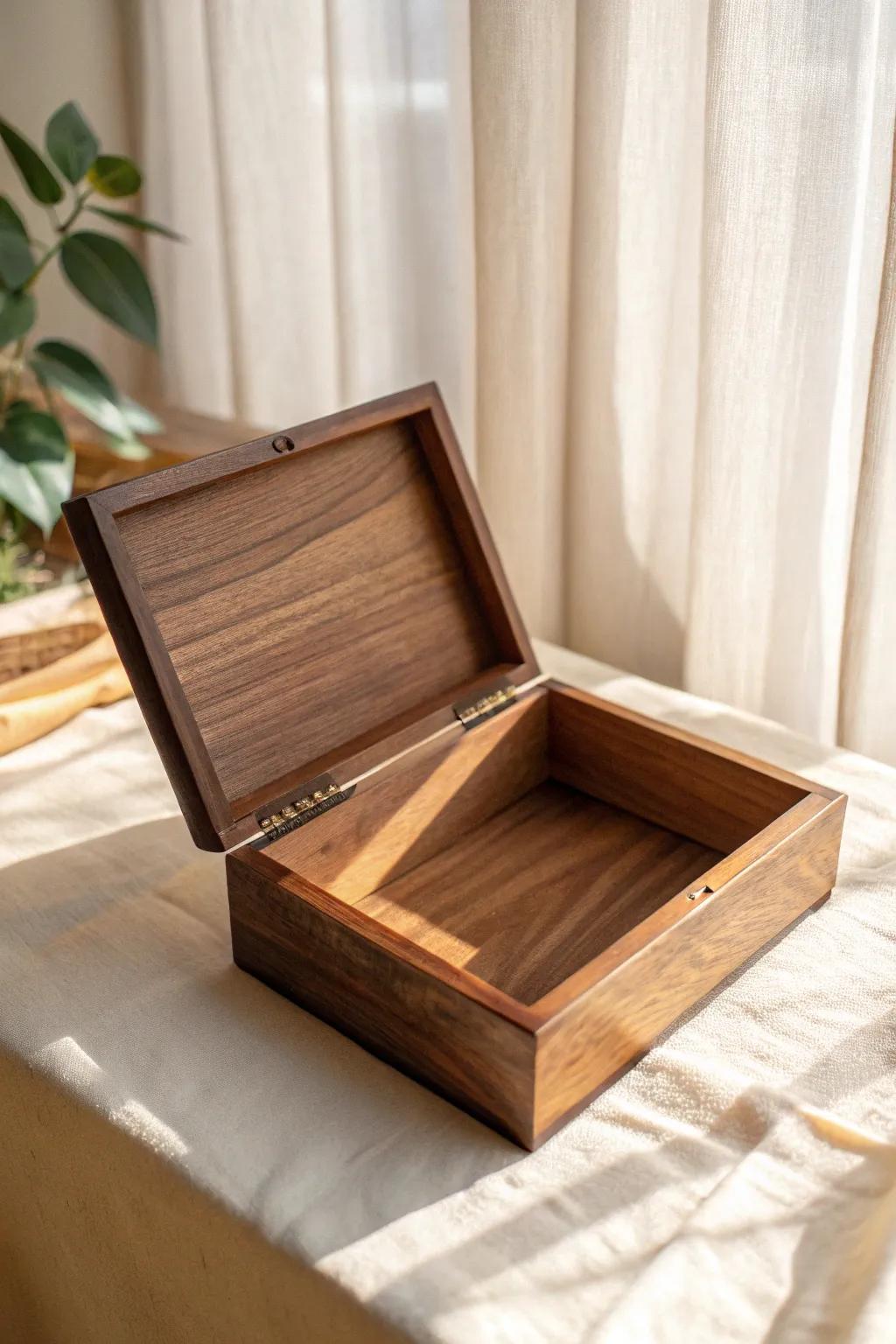 Minimal slide-top walnut keepsake box—clean lines and that satisfying smooth-open moment.