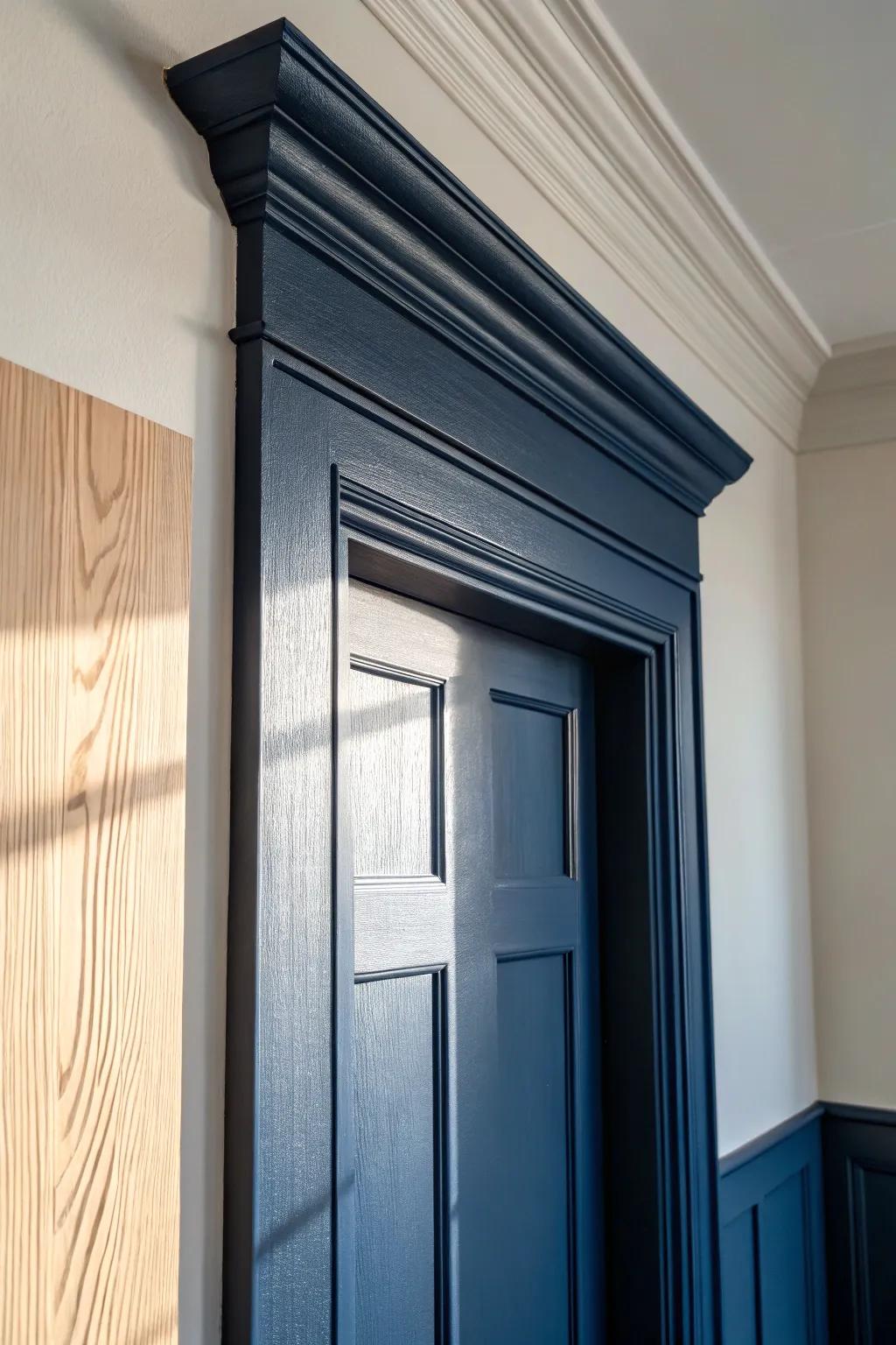 Classic navy trim on white walls—cozy, grounded, and still bright and airy.