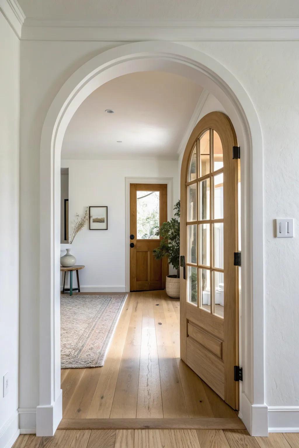 A soft rounded arch turns a wide doorway into a custom, airy focal point—no wall needed.