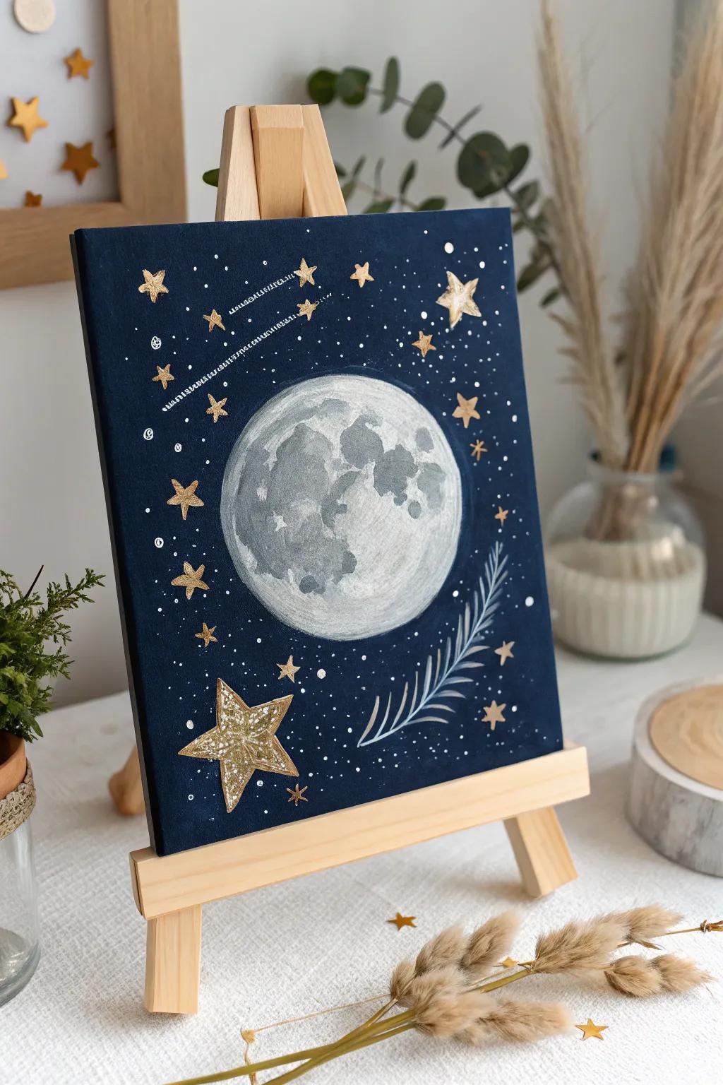 Capture the magic of a starry night with this celestial-inspired canvas masterpiece.