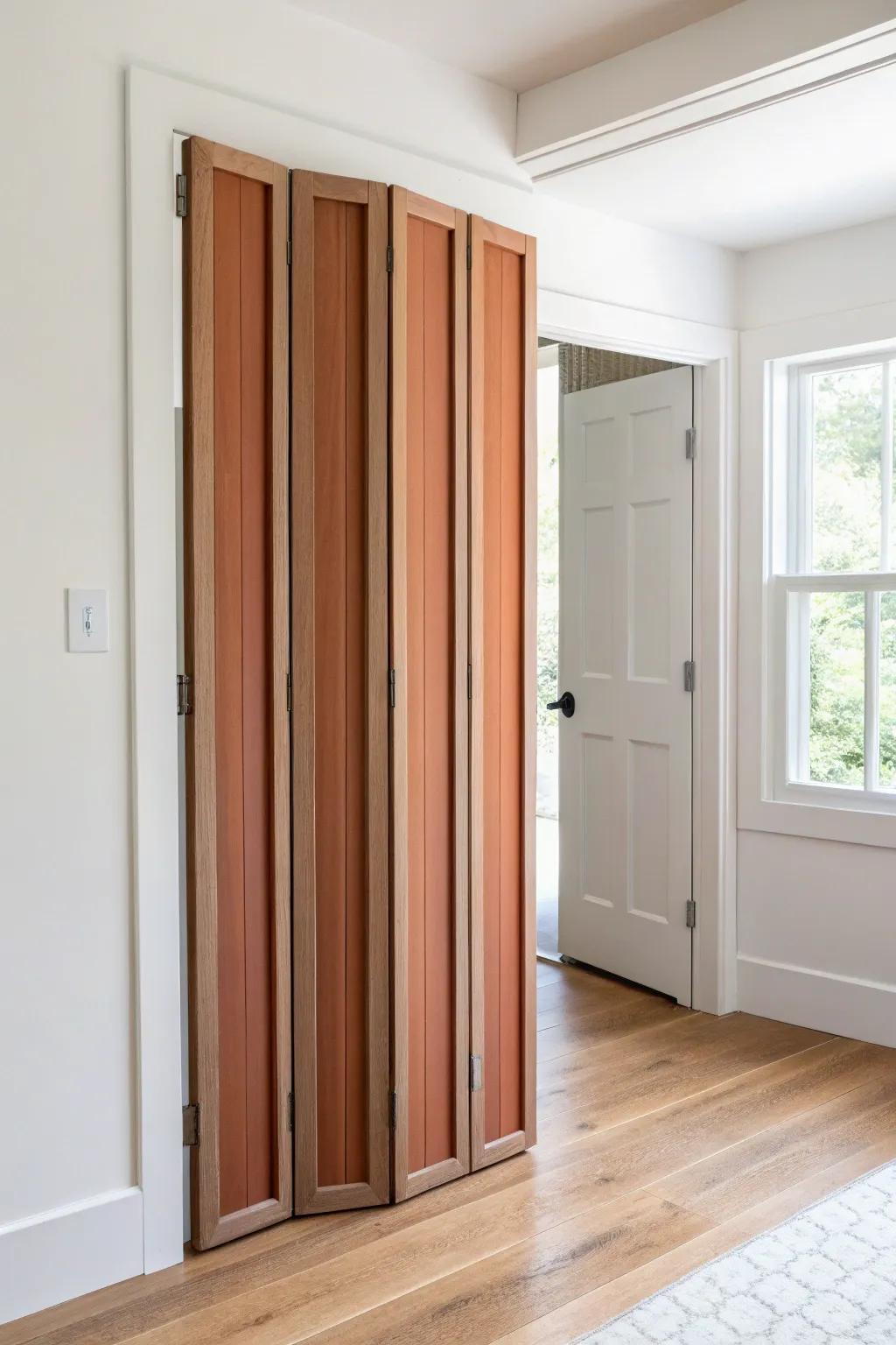 Simple Shaker trim turns a plain accordion closet door into a modern, handmade statement.