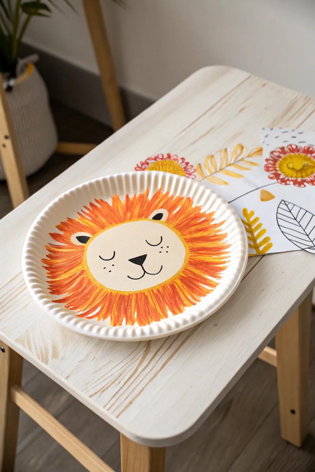 Unleash your child's creativity with this charming paper plate lion, a delightful blend of bold colors and minimalist design.