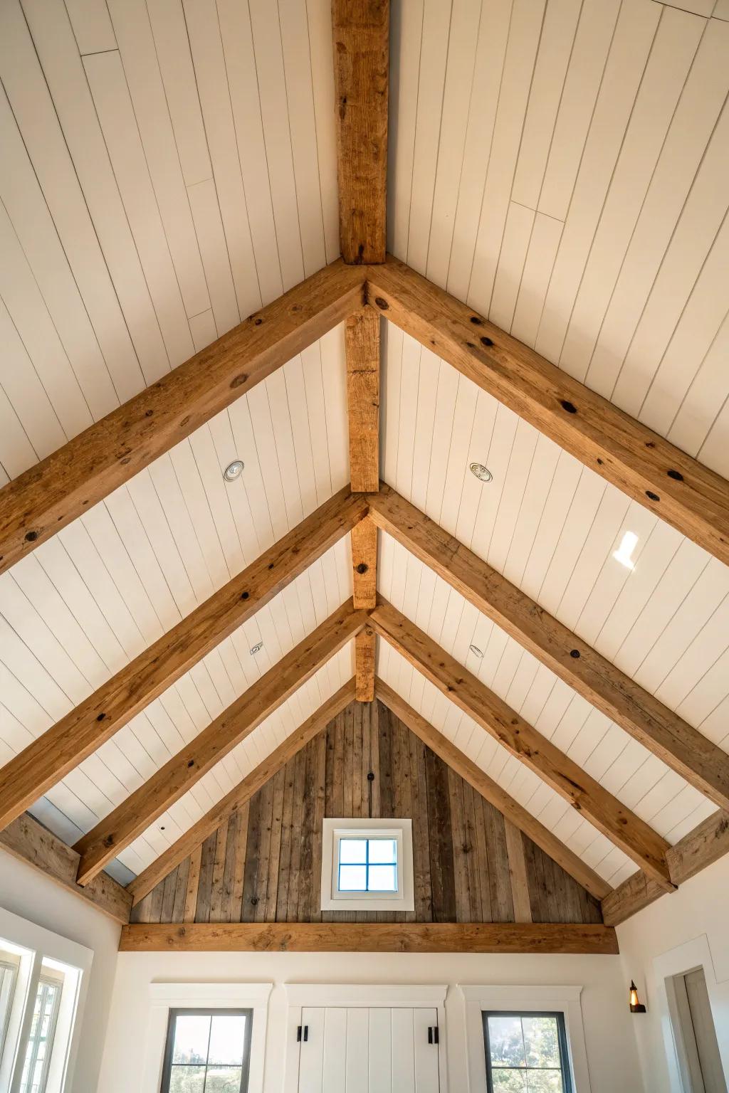 Vaulted barn ceiling goals: one statement timber beam that turns height into cozy drama.