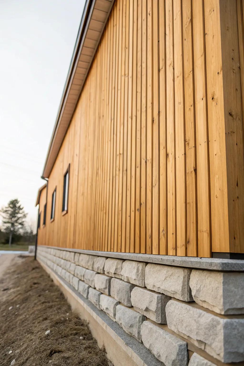 Stone wainscoting grounds tall barndominium siding—durable, splash-proof, beautifully balanced.