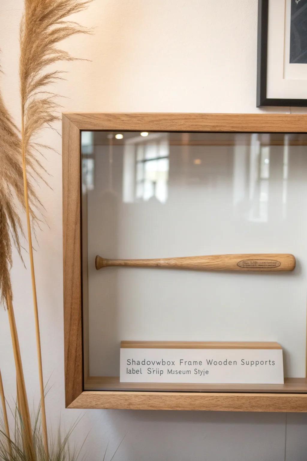A slim oak shadowbox turns one special bat into a mini museum-worthy statement piece.