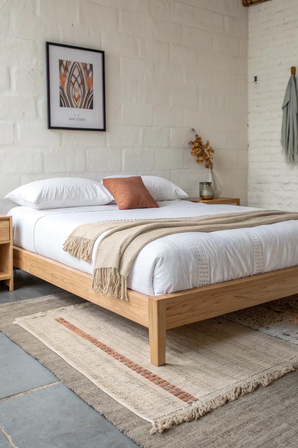 Base-only oak bed frame: airy, low-profile, and crafted to let your wall color shine.