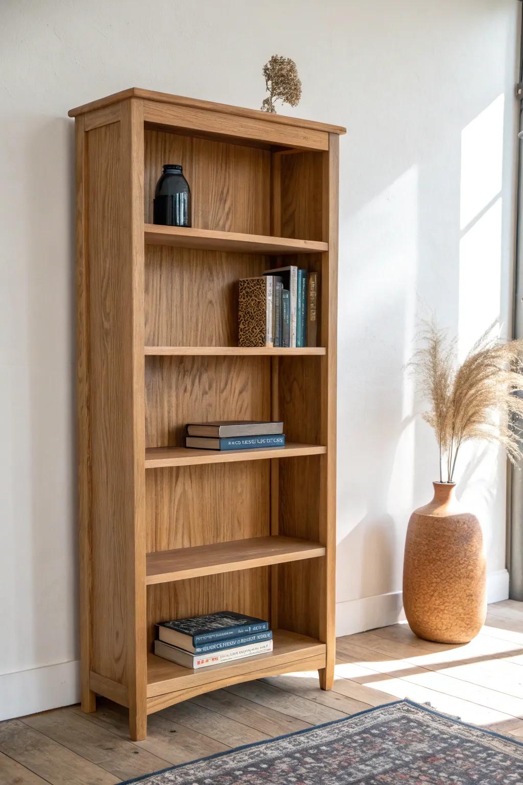 Less is more: leave airy gaps on your shelves for a calm, curated bookcase look.