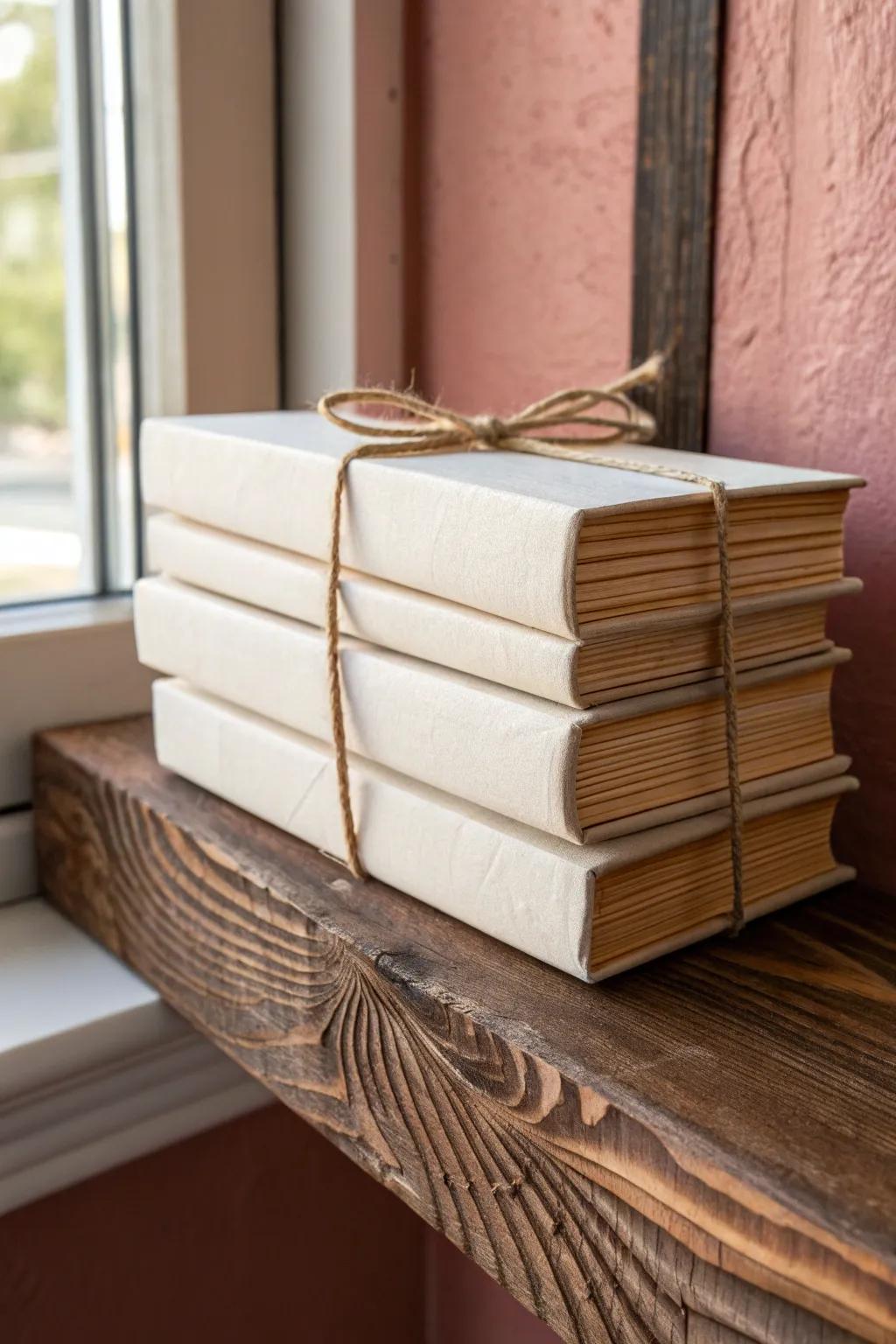Flip books backward for a calm, neutral spine look—soft, airy, and effortlessly chic.