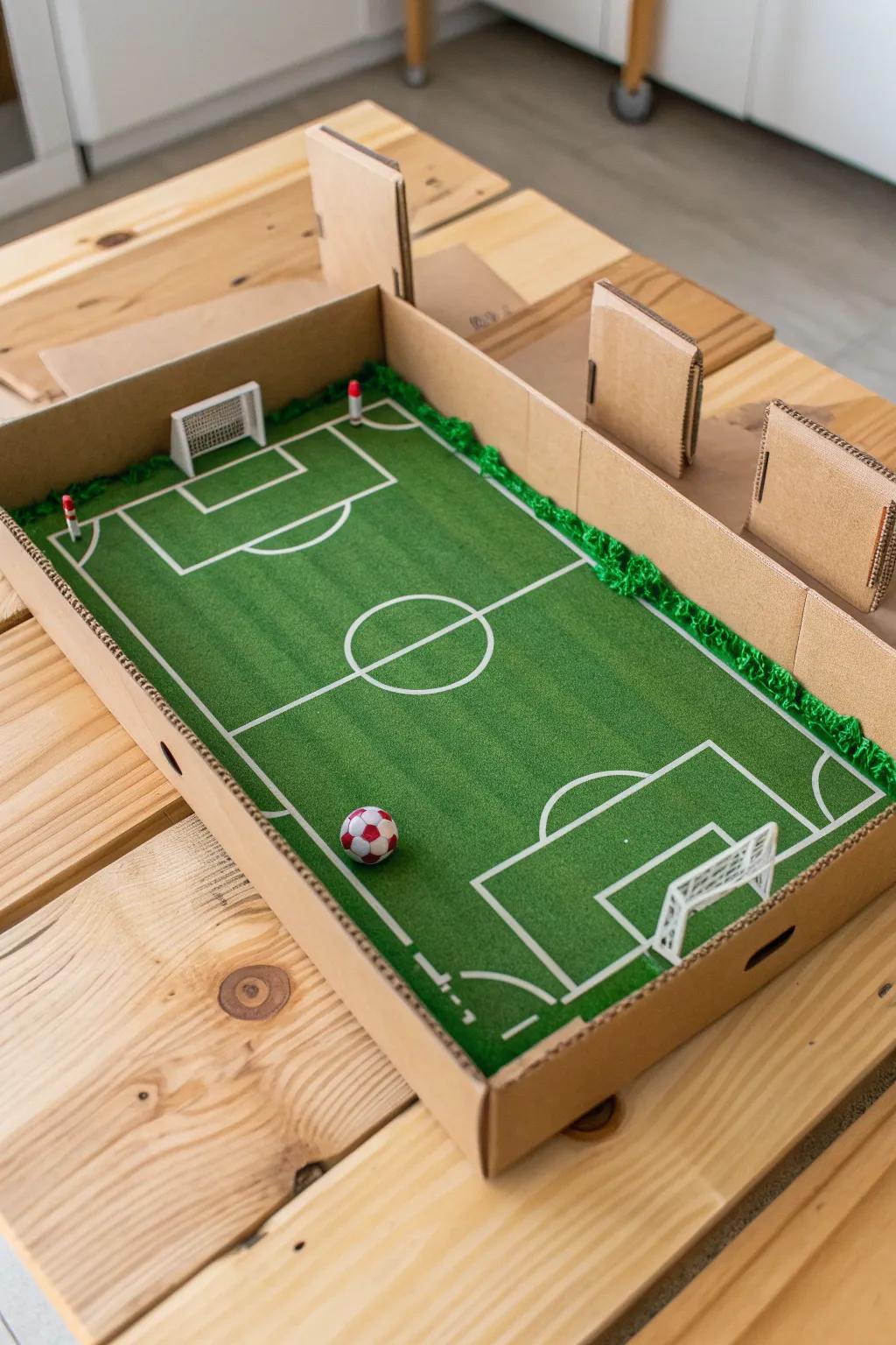 Transform your cardboard into a charming mini soccer field - a delightful DIY project with a Scandinavian twist!