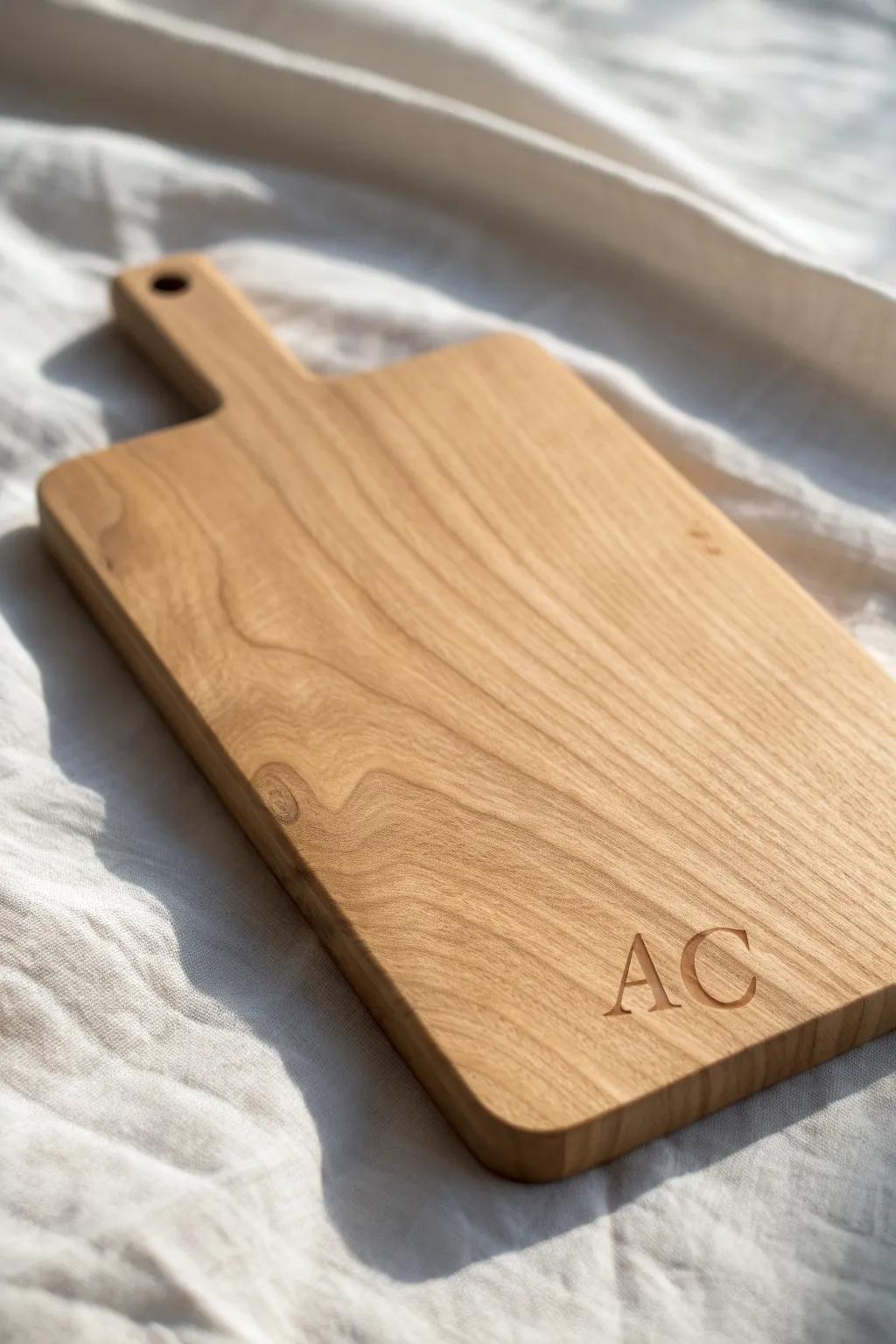 Tiny corner initials: the most minimal engraving that still makes a board feel personal.