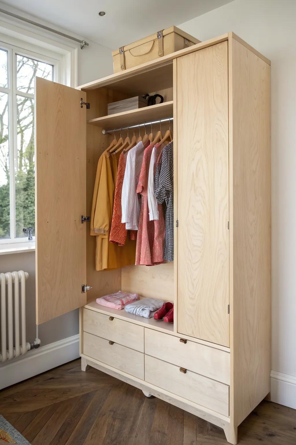 Double rails double the space—kid-height hanging makes getting dressed feel easy and independent.