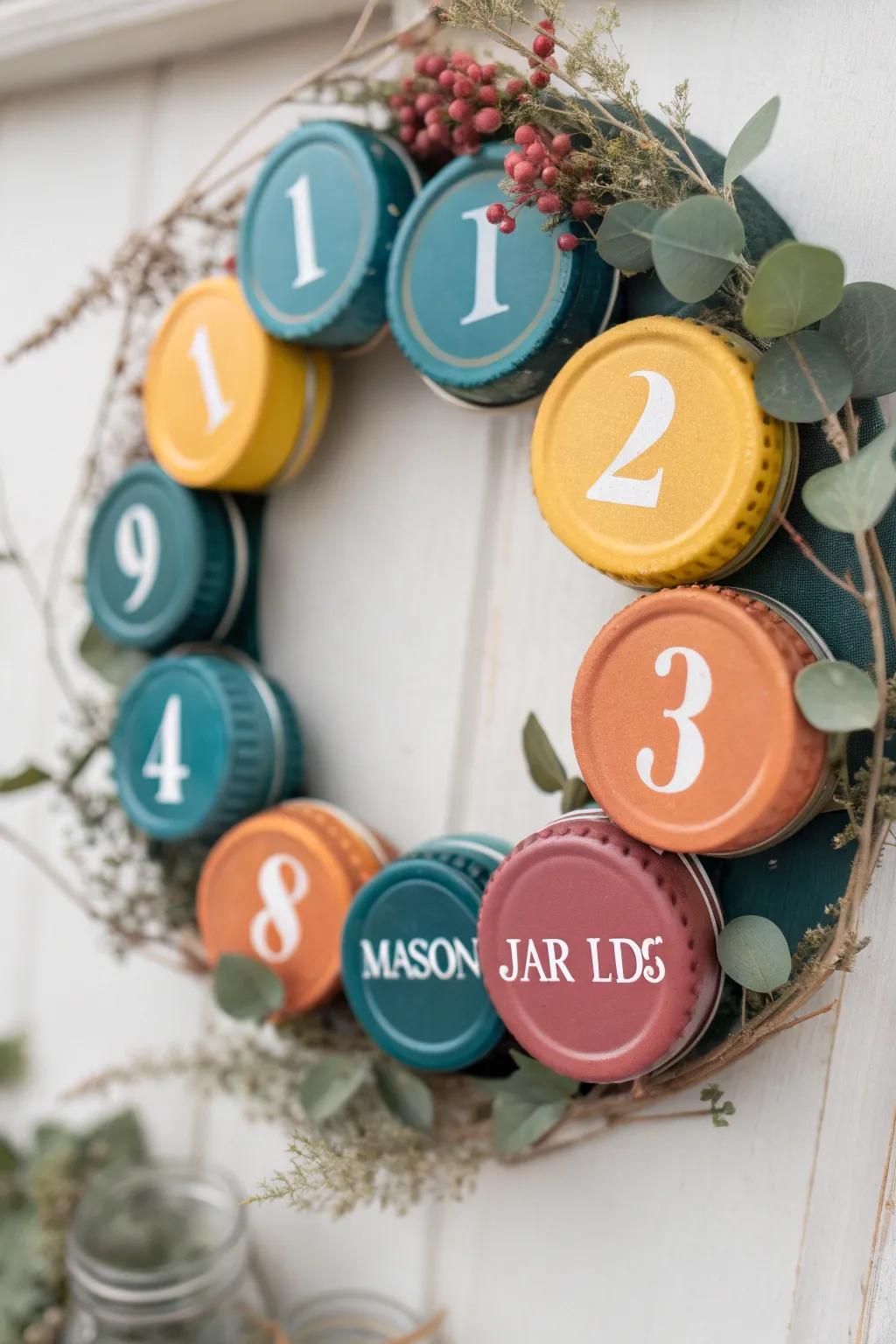 Craft a charming holiday countdown with this Mason Jar Lid Wreath—where farmhouse style meets minimalist elegance.
