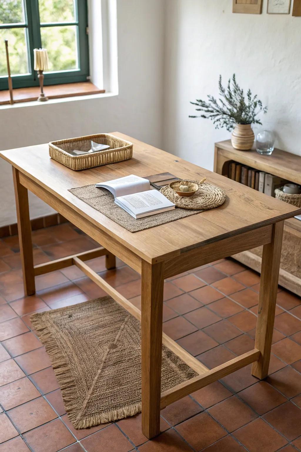 A cozy U-shape horseshoe table layout that creates a clear instruction zone and easy discussion.