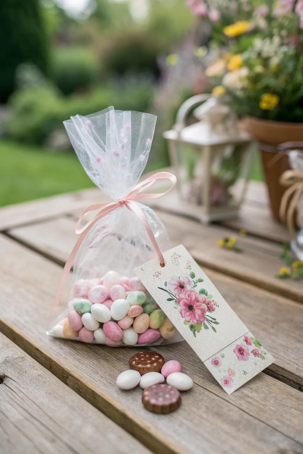Elevate your garden party with charming floral-themed treat bags that perfectly match the outdoor ambiance.