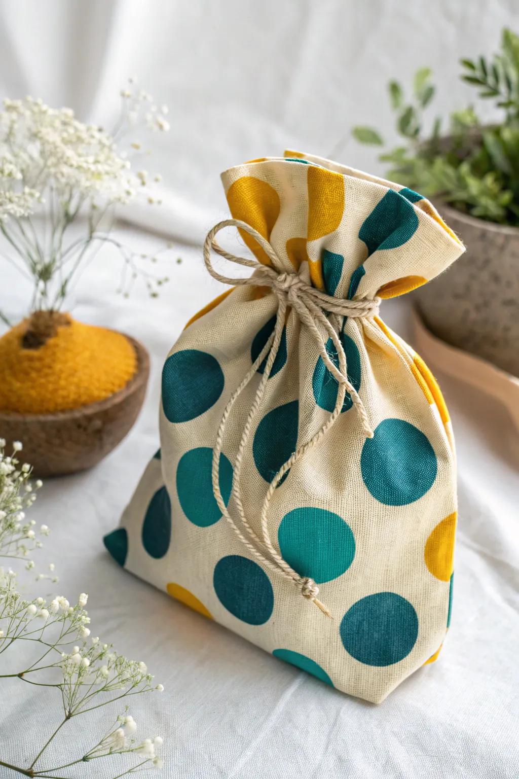 Add a splash of joy to your gifts with vibrant polka dot cloth bags, combining minimalist elegance with boho charm.