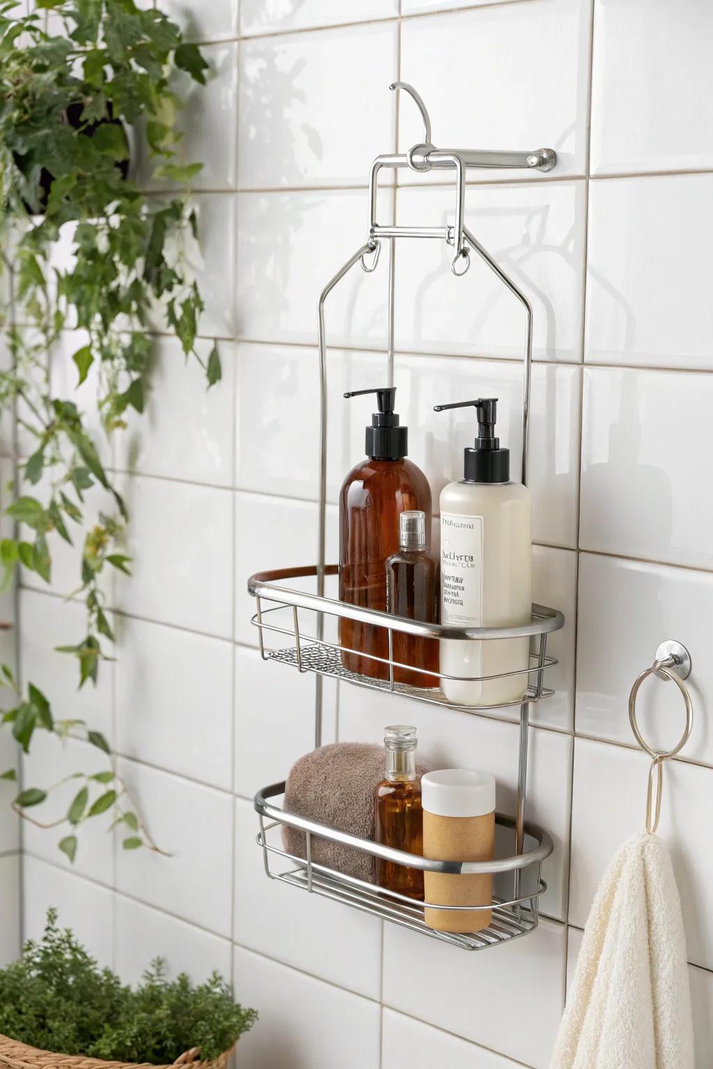 Transform your bathroom with this chic, no-drill shower caddy hack—perfect for maximizing small spaces with style!