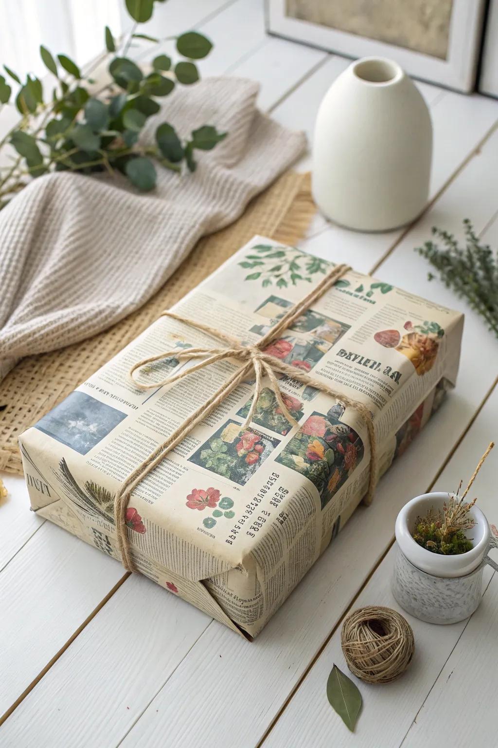 Embrace Newspaper Chic: Transform yesterday's news into today's stylish gift wrap with a Scandinavian and Boho flair.