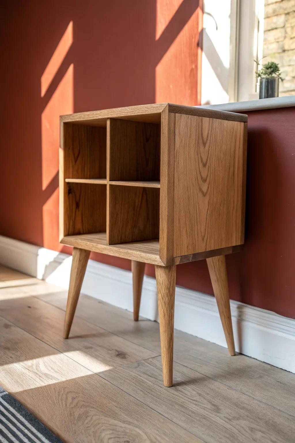 Raise your cube shelf on tapered legs for instant custom-furniture polish and airy style.