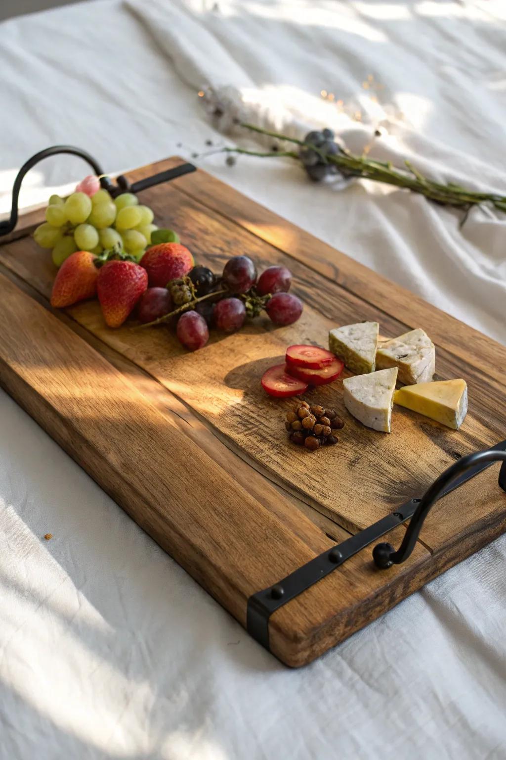 Transform a rustic cutting board into a chic serving tray for effortless elegance! 🍇🧀