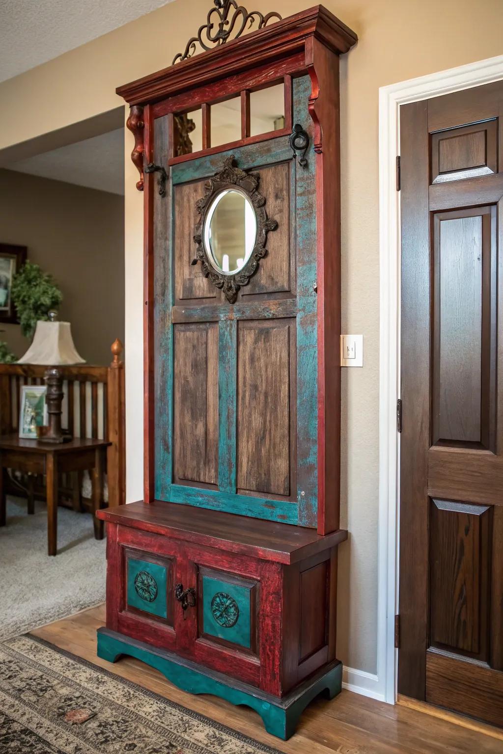 Transform your entryway with a DIY hall tree masterpiece, where vintage charm meets modern functionality.