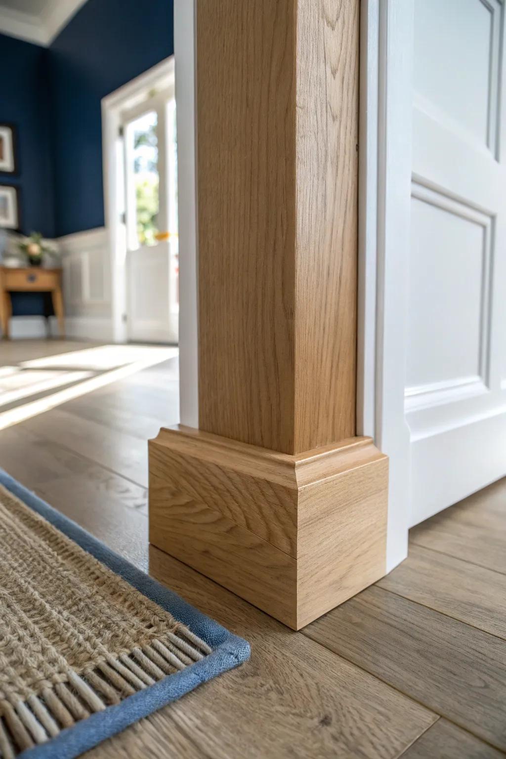 A simple oak plinth block instantly grounds door trim and hides floor quirks beautifully.