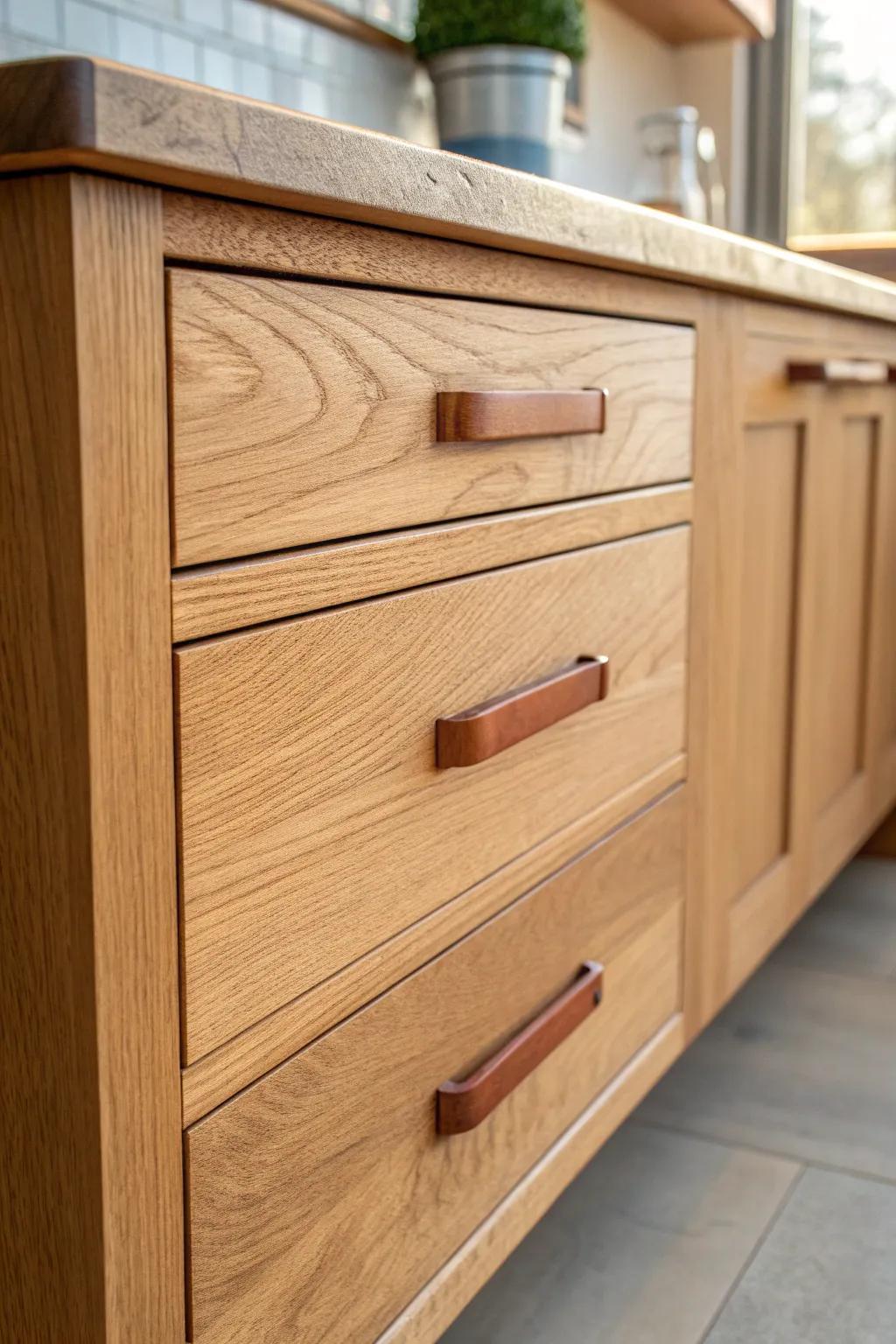 Inset drawer front perfection: tiny even reveals, flush fit, and a warm modern pull detail.