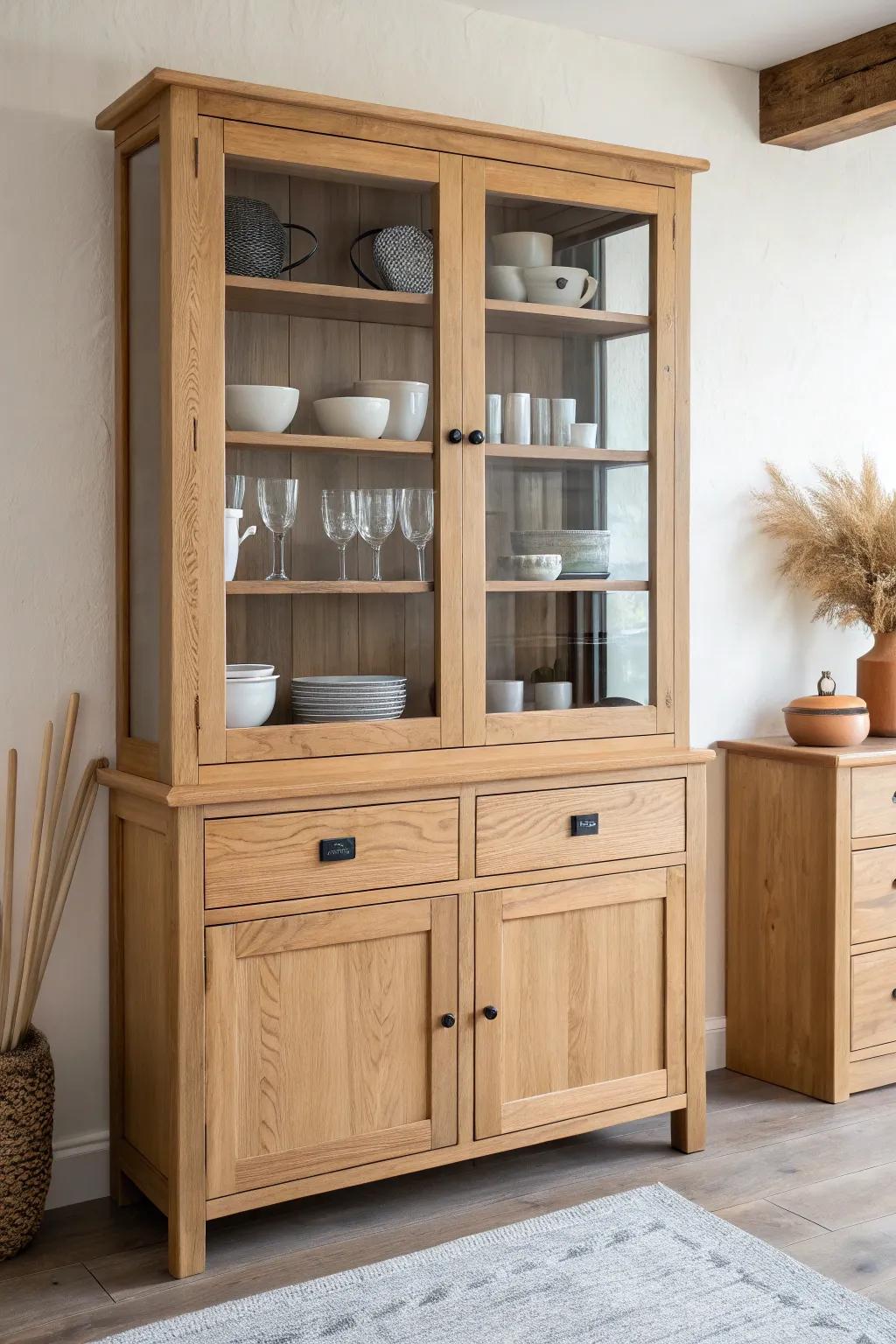 Glass-front upper doors keep your prettiest dishes visible—without the dust, and so airy.