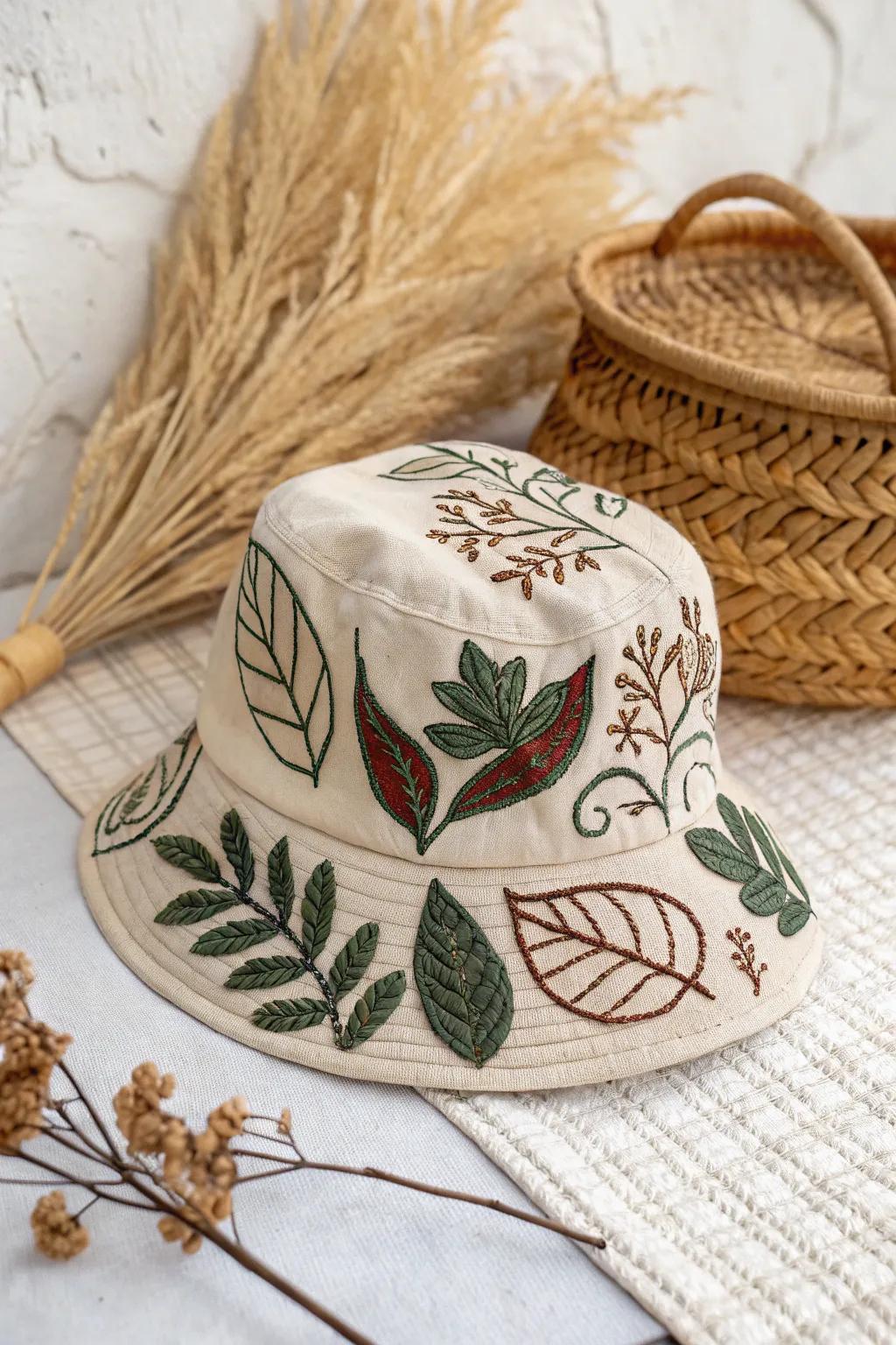 Embrace the outdoors with a handcrafted leaf-inspired hat that's perfect for your garden adventures.