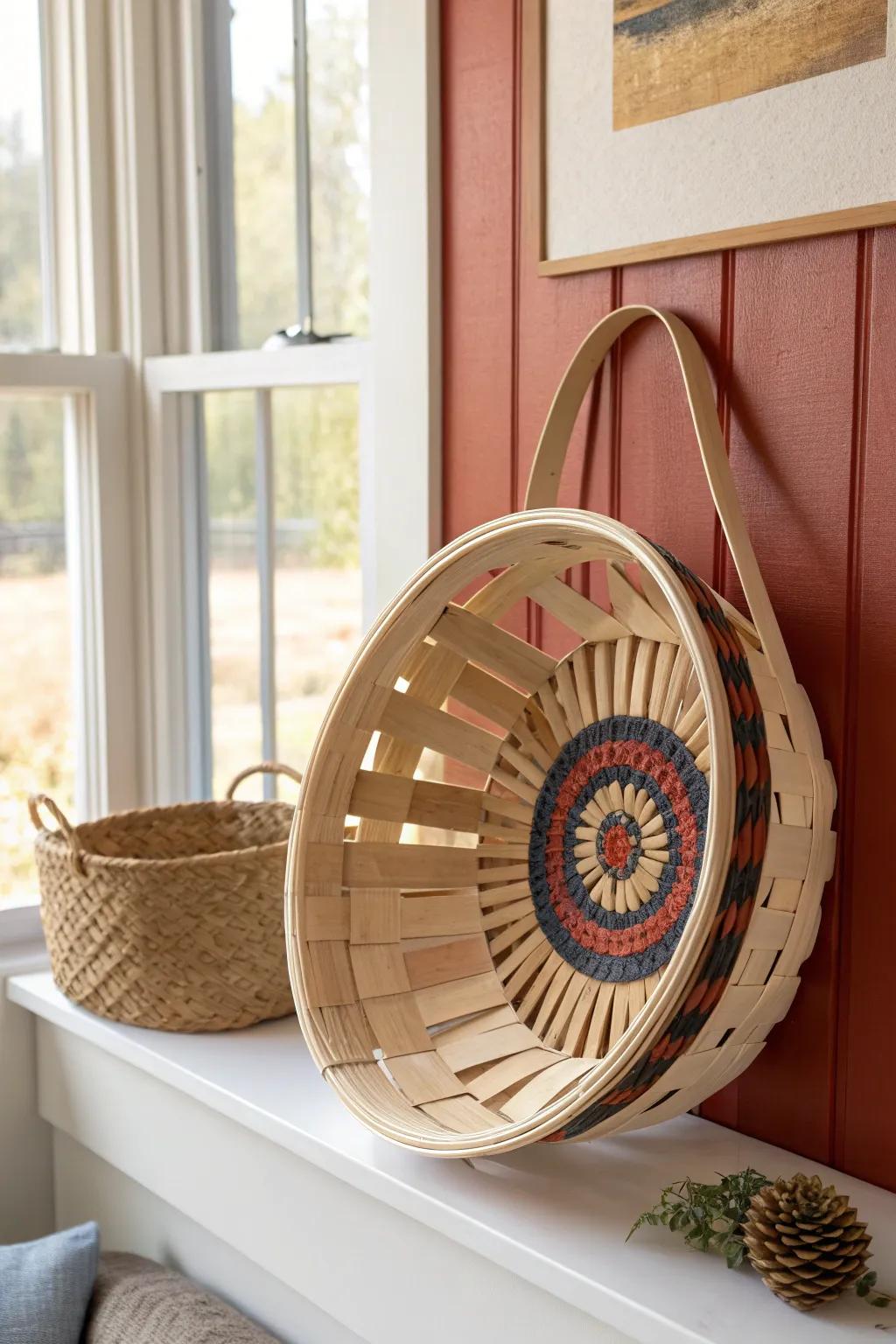 One hero basket with halo-like layers—minimal farmhouse warmth with bold boho contrast.