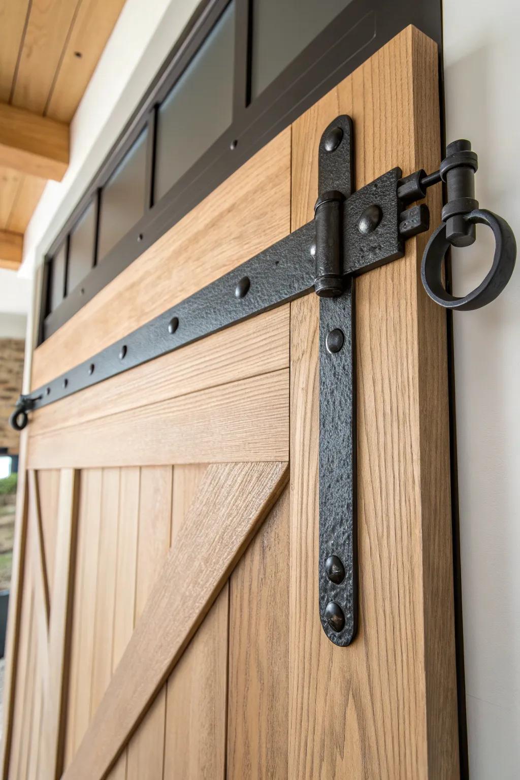 Oversized matte-black strap hinge + chunky handle for instant working-barn farmhouse charm.