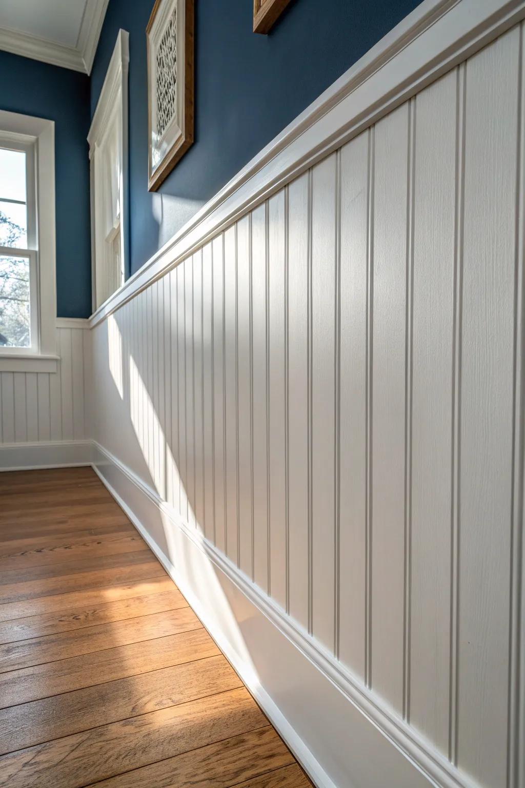 Cottage beadboard wainscoting adds vintage farmhouse charm and makes tight spaces feel taller.