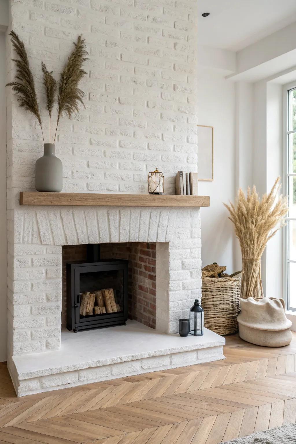 Whitewashed brick adds cozy softness—letting warm texture peek through with modern contrast.