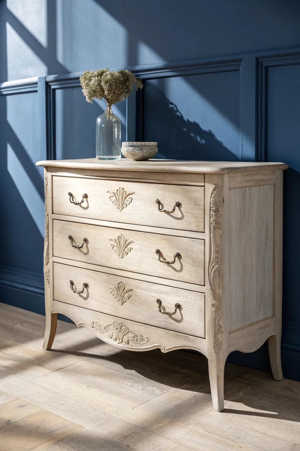 Limed oak French‑provincial dresser—sun‑faded charm with crisp, modern high contrast.