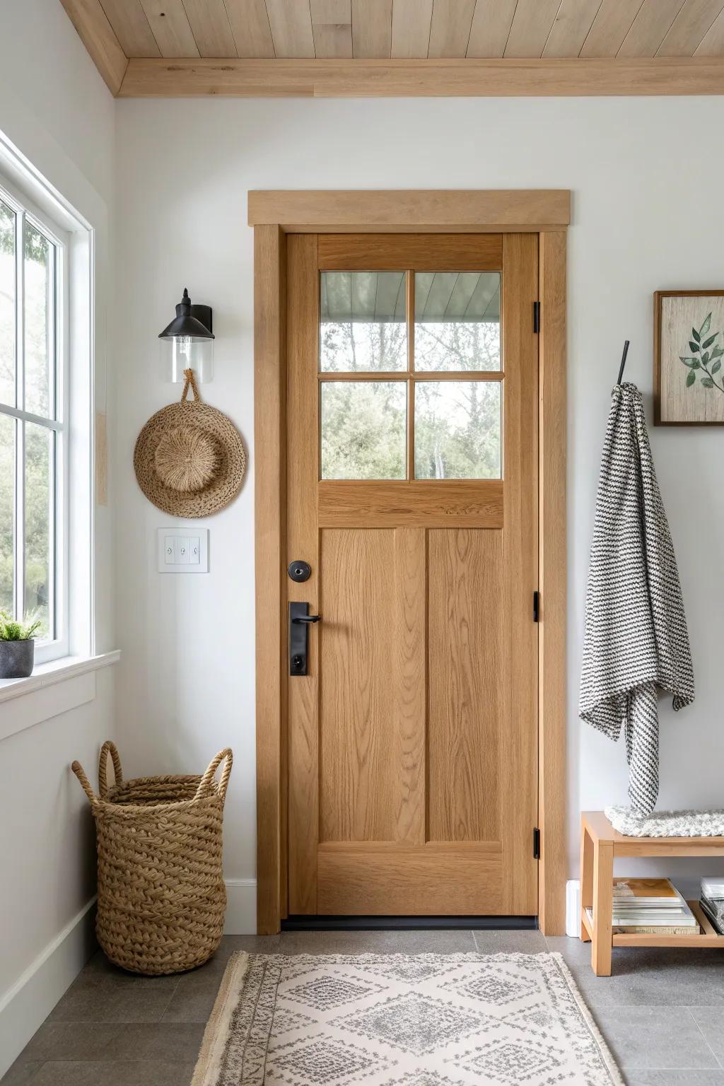 Half-lite oak door with frosted glass—bright, private, and beautifully minimal.