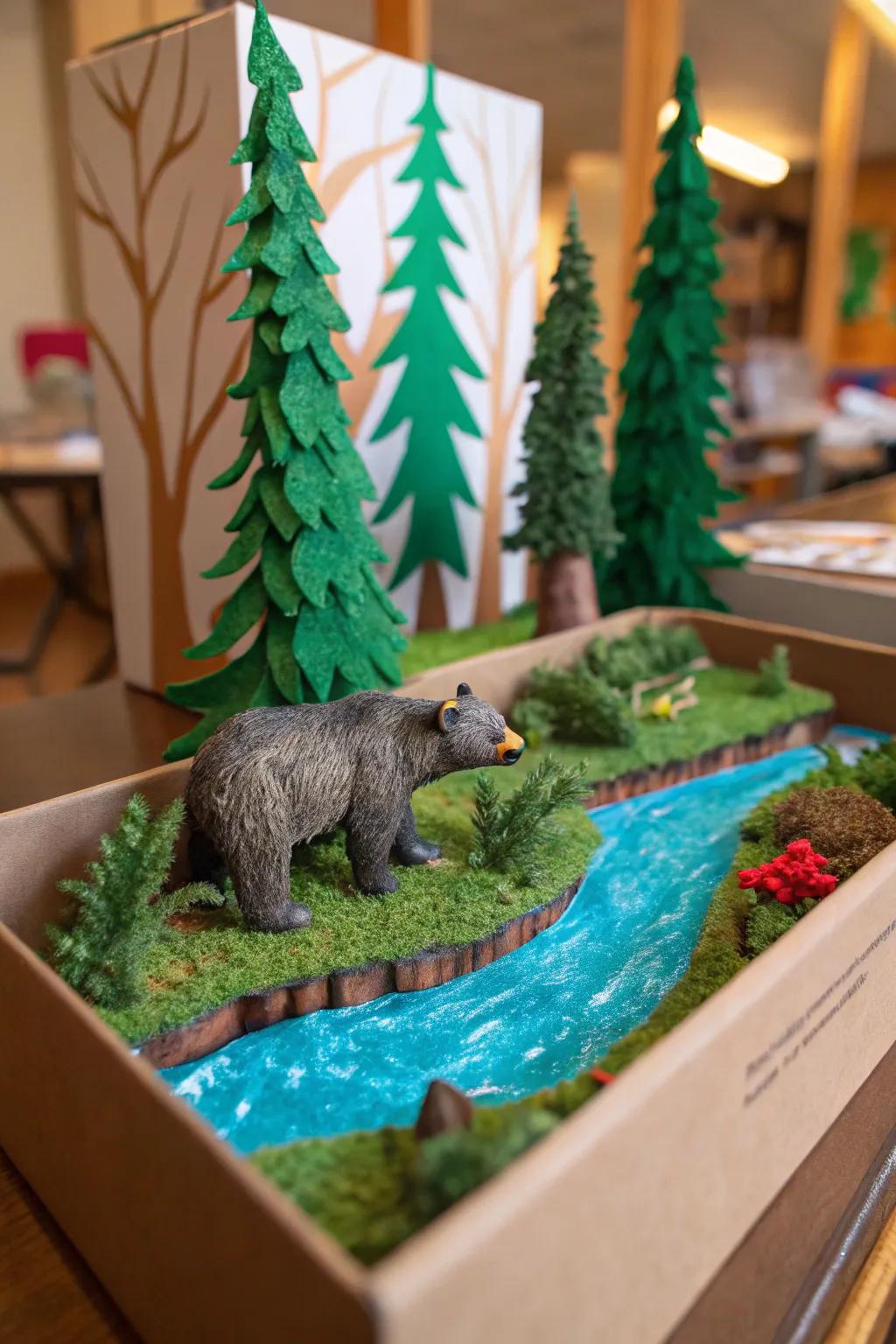 Immerse yourself in a captivating world of adventure with this handcrafted bear hunt diorama.