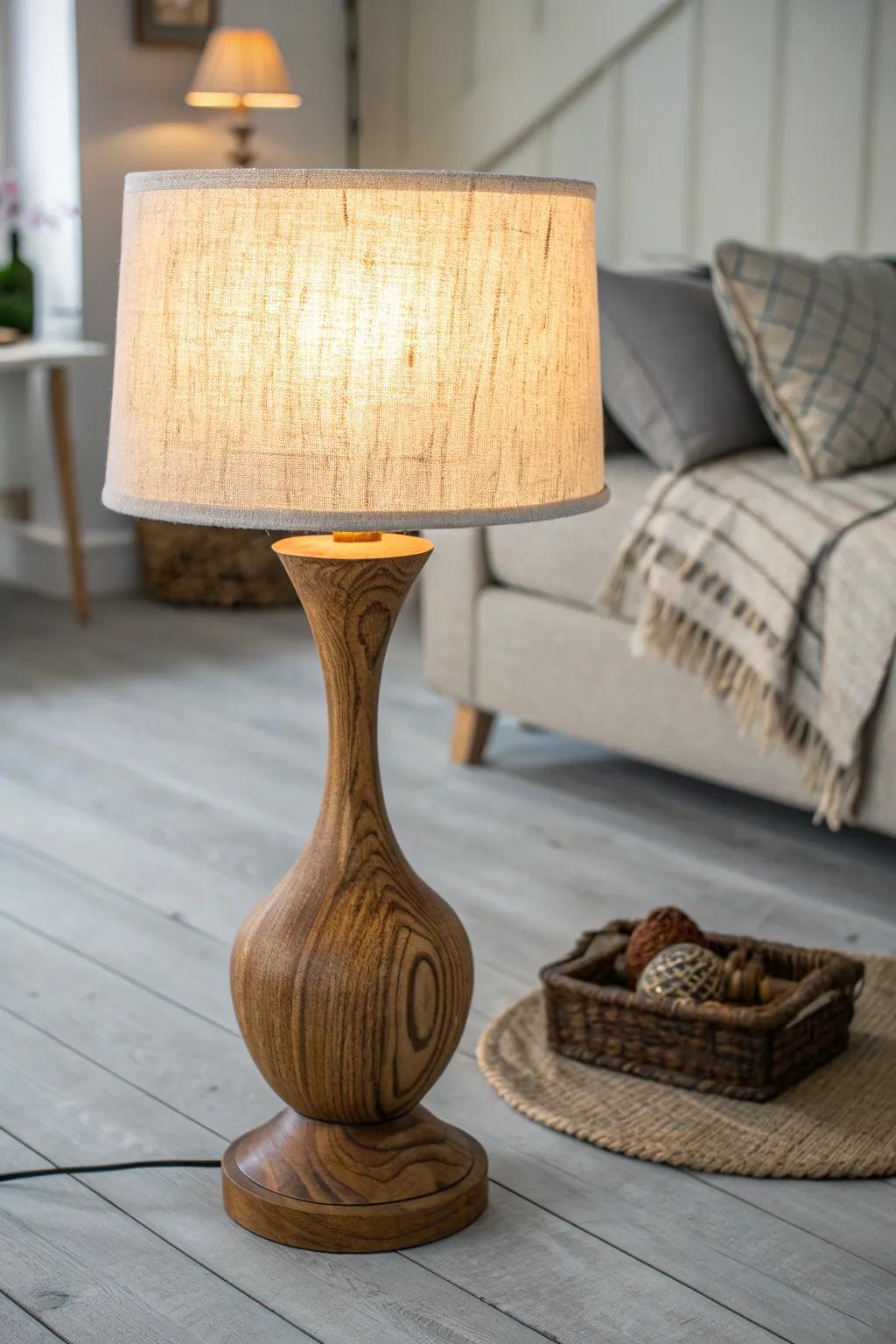 Warm layered lamp glow softens gray floors, turning a minimalist living room instantly cozy.