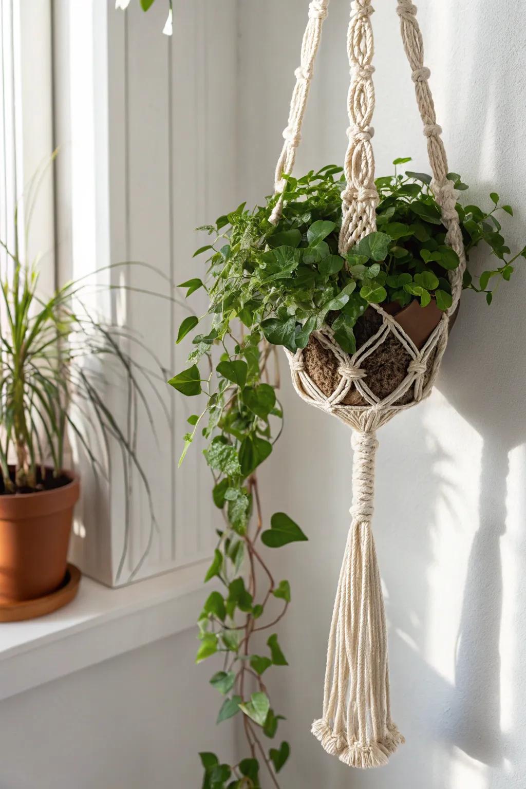 Elevate your plant collection with a handcrafted macramé holder—where simplicity meets natural beauty.