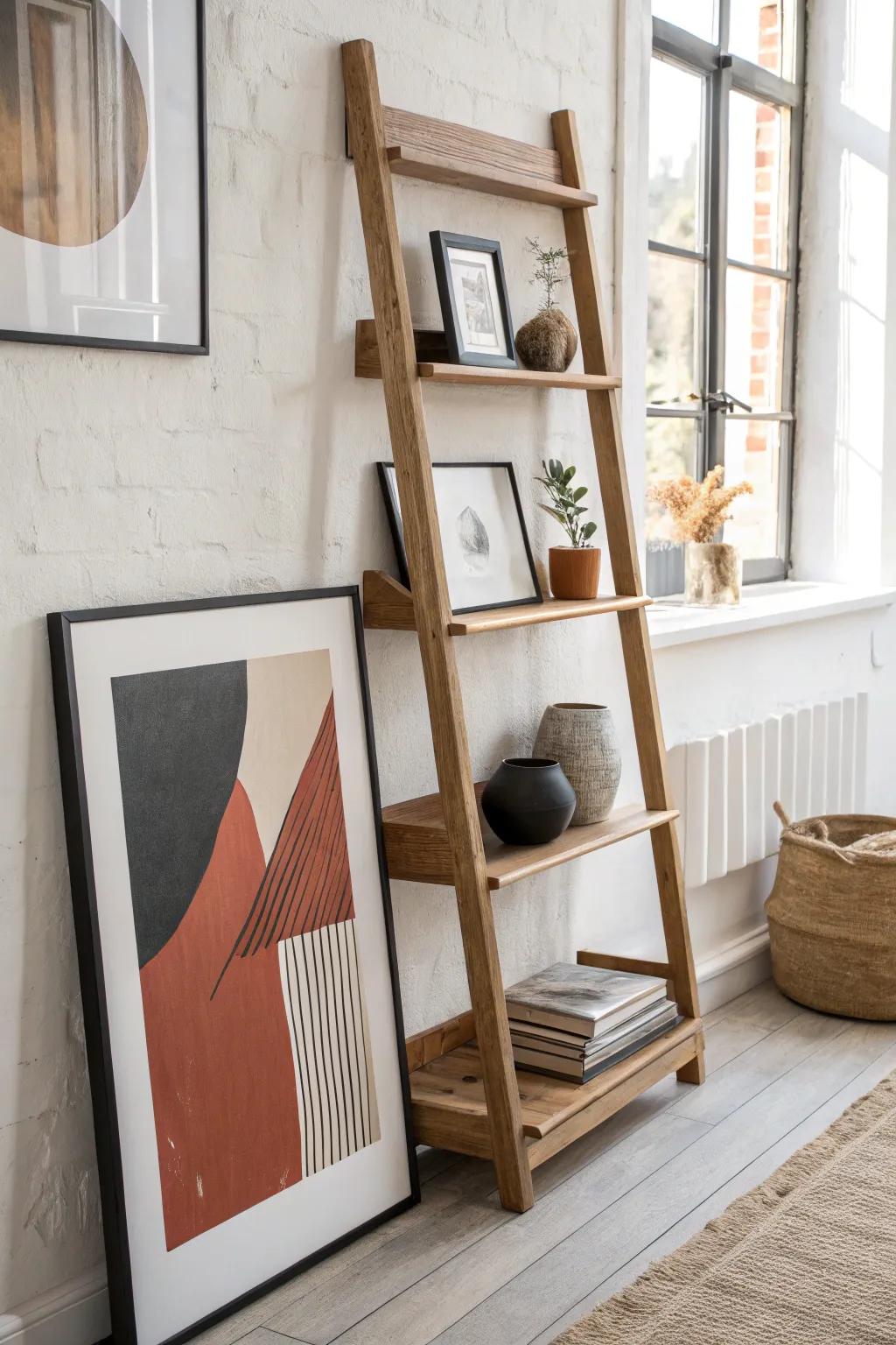 Lean a bold framed print on your high shelf for instant height and effortless, layered style.
