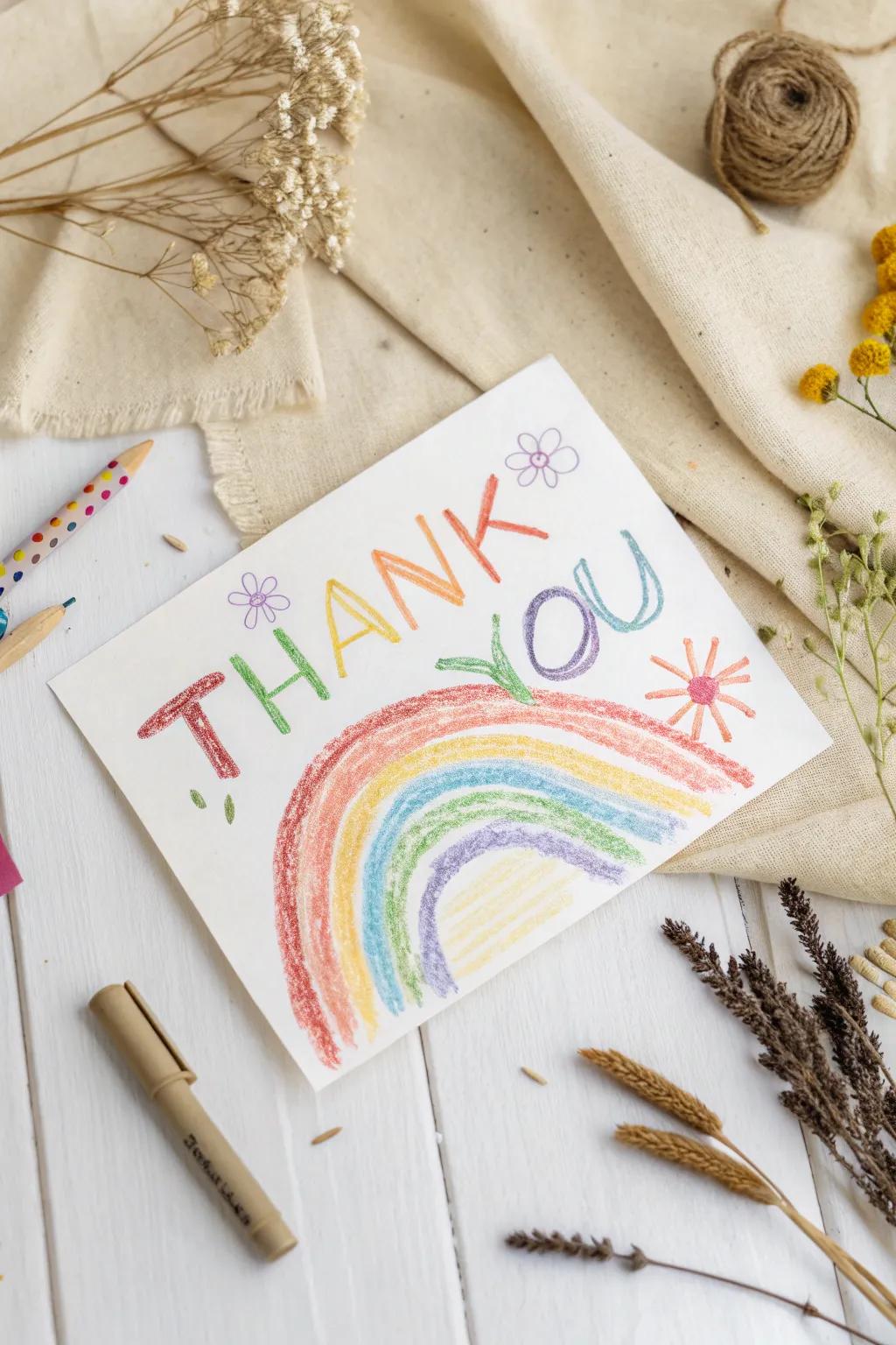 A heartfelt thank you, crafted with love and vibrant scribbles.