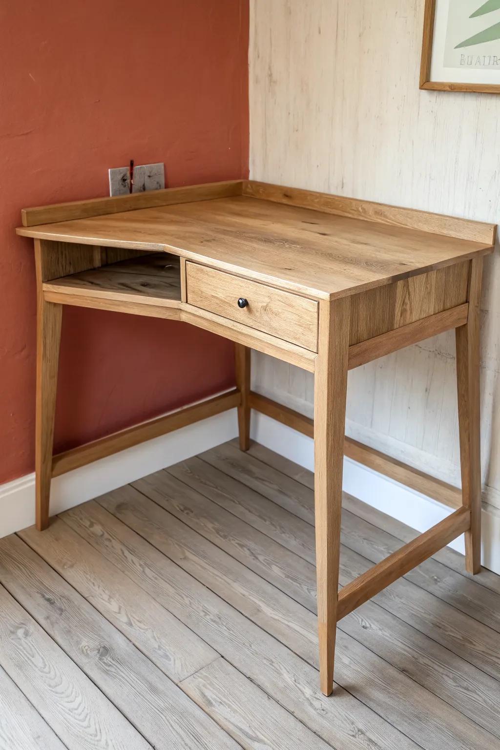 Turn a quiet corner into a spacious homeschool hub with a handcrafted L‑shaped reclaimed-wood desk.