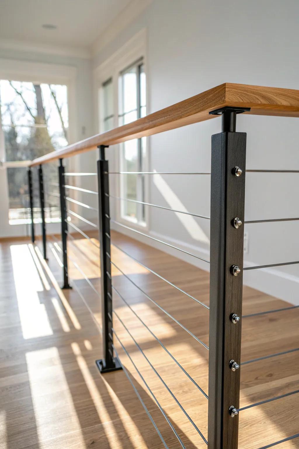 Horizontal cable railing: airy open sightlines with a sleek, secure Scandinavian feel.
