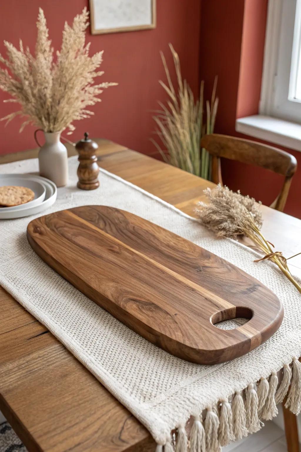 Handle-cut ends make a large charcuterie board easy to carry—beautiful and built for heavy loads.