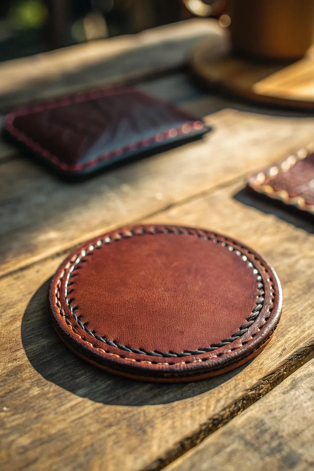 Elevate your decor with handcrafted elegance — discover the art of leather coasters.