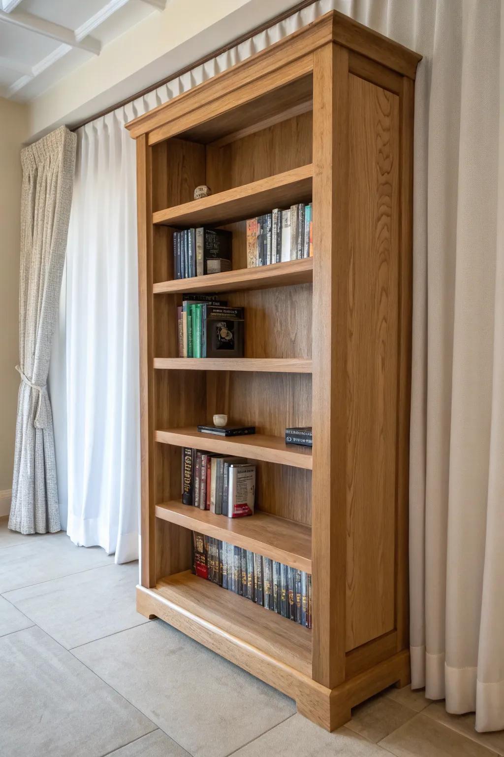 Thick face frames create crisp shadow lines—an easy way to make shelves look built-in.