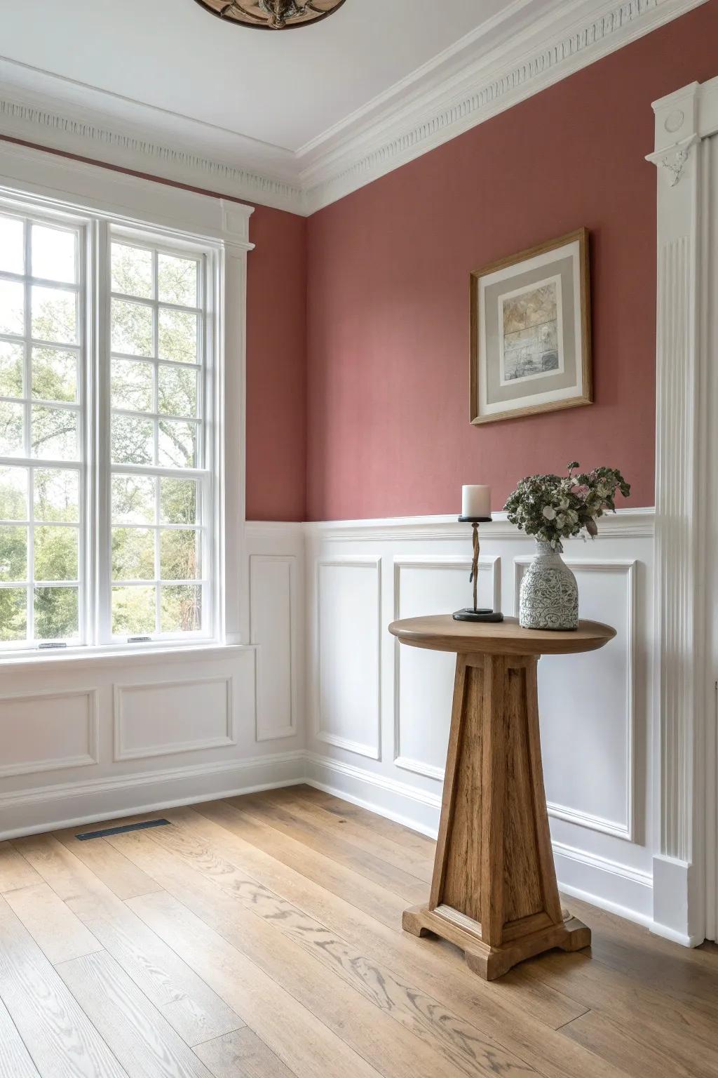 Crown molding elevates the room—keep it modern by styling just one beautiful wood piece.
