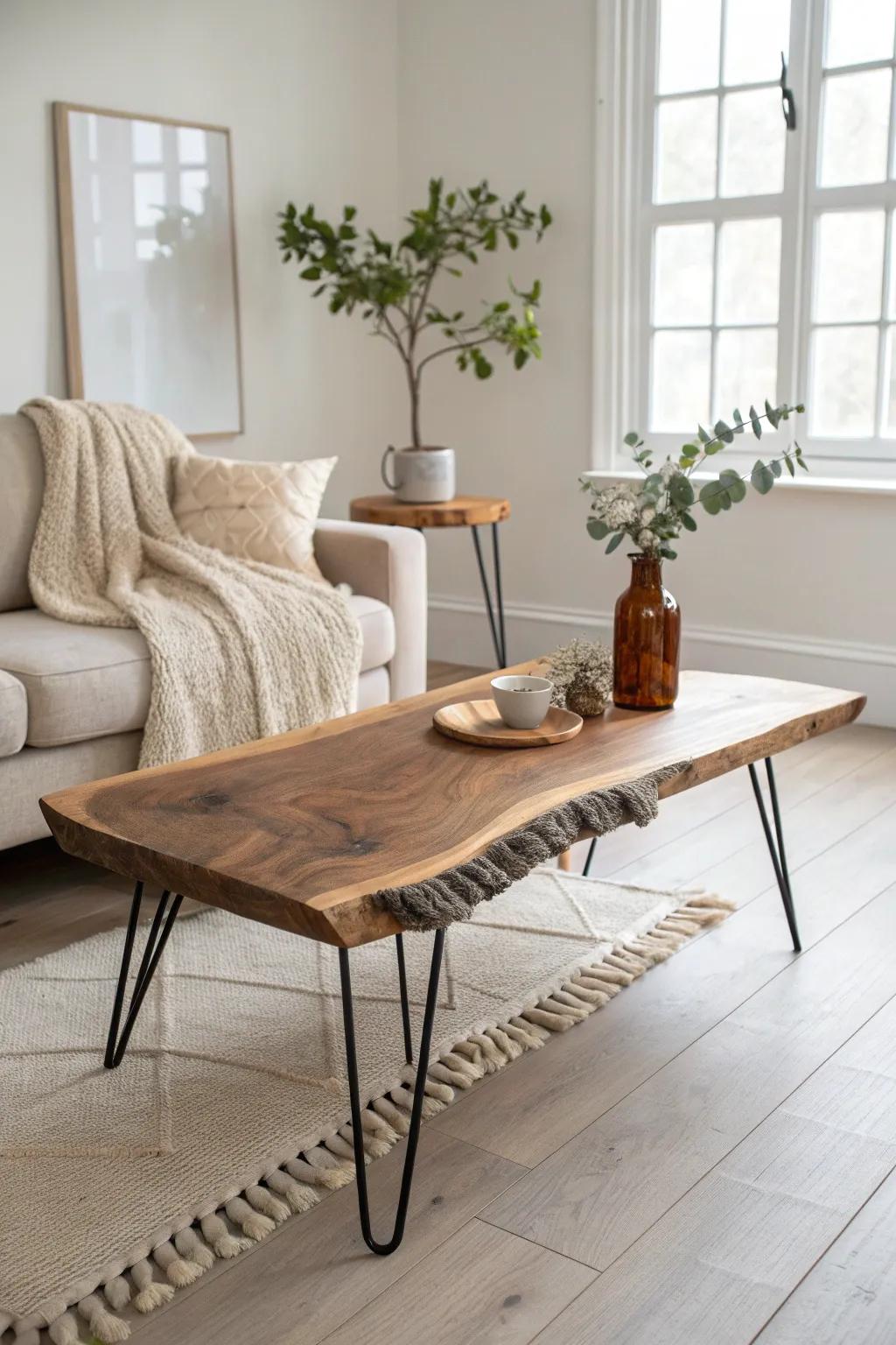 Bring the forest indoors with a bold live-edge coffee table—natural grain, clean lines, instant warmth.