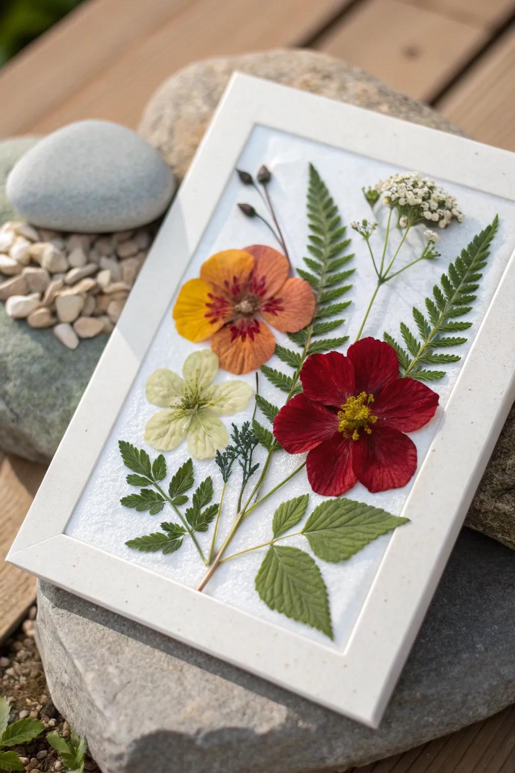 Nature's Canvas: Embrace the beauty of organic art with a vibrant pressed flower collage.